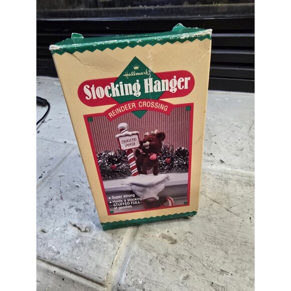 1987 Hallmark Stocking Holder Lot Of 2 Reindeer Crossing North Pole & Santa - Picture 1 of 16